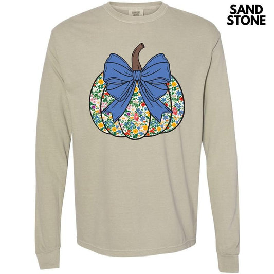 Ditsy Floral Pumpkin Long Sleeve Comfort Colors T-Shirt 'NLB'