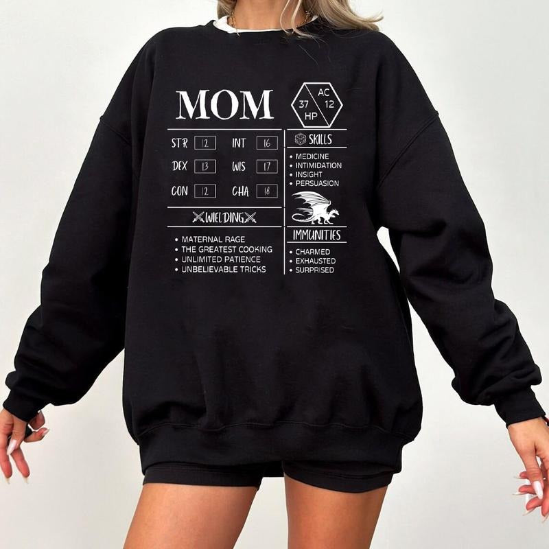 DnD Dungeons And Dragons T-shirt | Mom Character Sheet D&D T Shirt | Mom Stats DND T-Shirt Sweatshirt Hoodie | Mother's Day