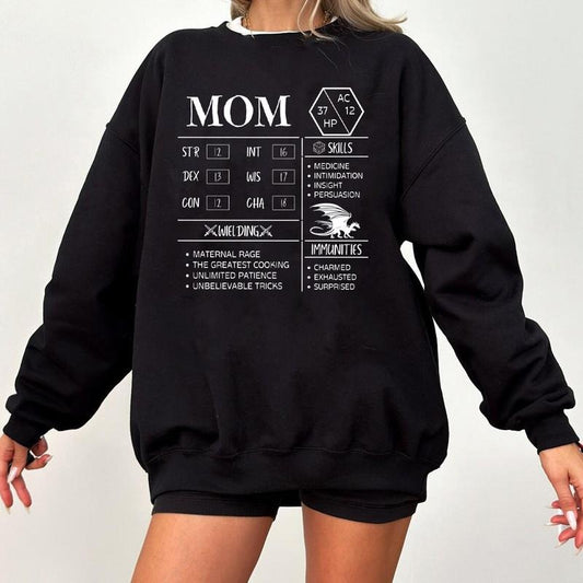 DnD Dungeons And Dragons T-shirt | Mom Character Sheet D&D T Shirt | Mom Stats DND T-Shirt Sweatshirt Hoodie | Mother's Day