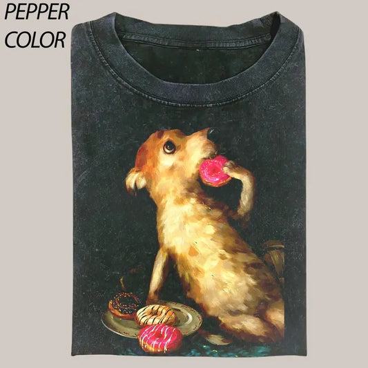Dog Eats Donut Vintage Graphic T-shirt, Funny Meme Tee, Dog Lover Unisex T-Shirt, Gift For Men Women