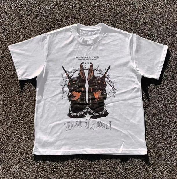 Dog Lost control T-Shirt, Unisex Vintage Graphic Tees Gothic Grunge Y2k Emo Scene Amity Affliction Style Clothes  Women Streetwear
