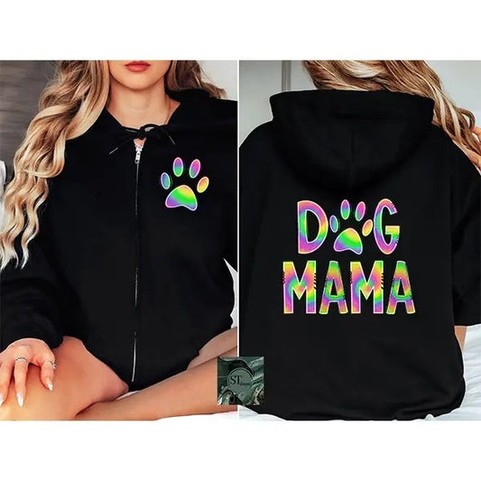 Dog Mama Neon Zip Hoodie Black or Sport Grey