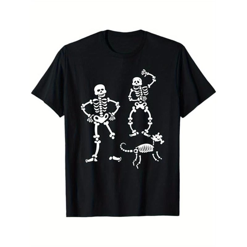 Dog Skull Skeleton Running Halloween Costume Party T-Shirt, 100% Cotton, Gift for Men Women Dad Mom Friends, S-XXXL, Black made in usa