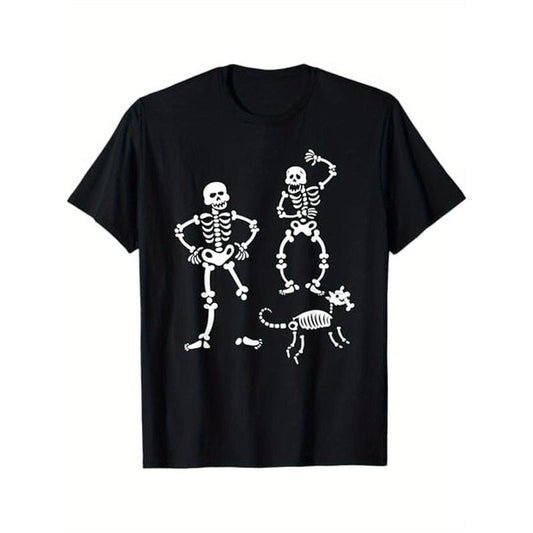 Dog Skull Skeleton Running Halloween Costume Party T-Shirt, 100% Cotton, Gift for Men Women Dad Mom Friends, S-XXXL, Black made in usa