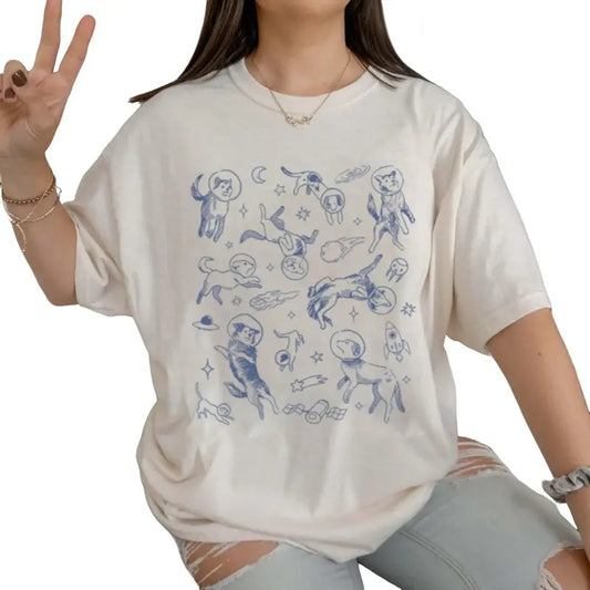 Dogs In Space Retro T-Shirt, Funny Dog Moon 90s Shirt, Vintage Animal Gag Unisex Tee, Dog Lovers Gifts Shirt, Dog Shirt Gift, Unisex T-Shirt, Gifts For Him Her, Short Sleeve Tee Shirt, Gifts For Birthday