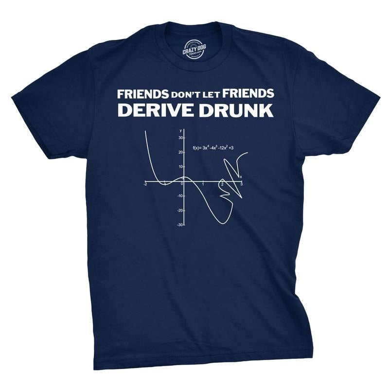 Don't Drink And Derive T Shirt Funny Math Teacher Hilarious Drinking Graph Tee Mens Funny T Shirts Cool Tees Soft Stylish Casual Menswear Teacher Apparel for Men Funny Drinking Short Sleeve Novelty Navy