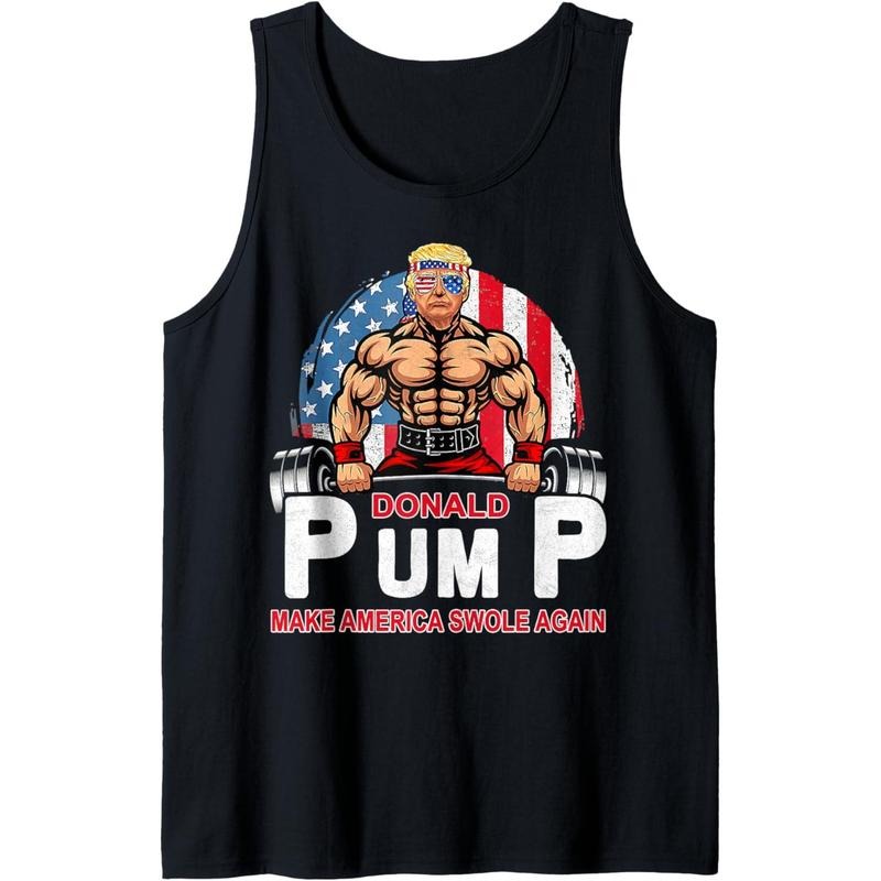 Donald Pump Swole America Again Gym Fitness Trump 2025 Tank Top made in usa