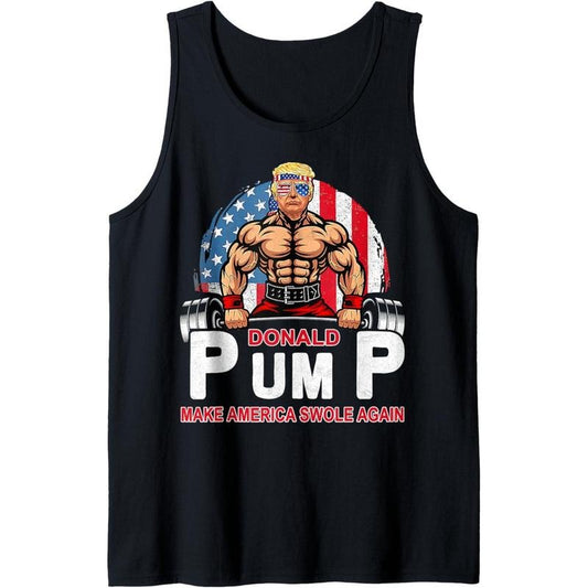 Donald Pump Swole America Again Gym Fitness Trump 2025 Tank Top made in usa