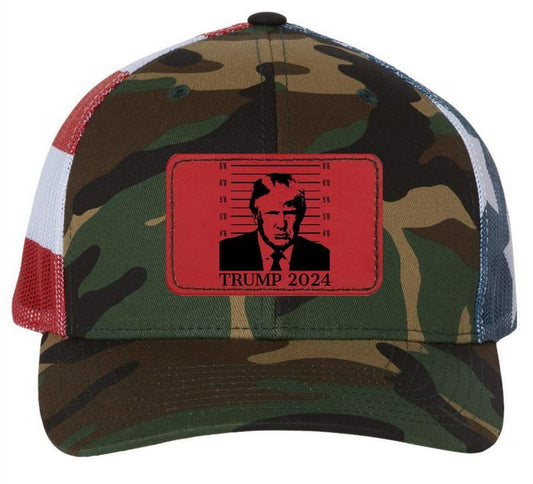 Donald Trump 2024 Mugshot Take America Back USA Leather Patch Stars & Stripes Snapback Trucker Hat