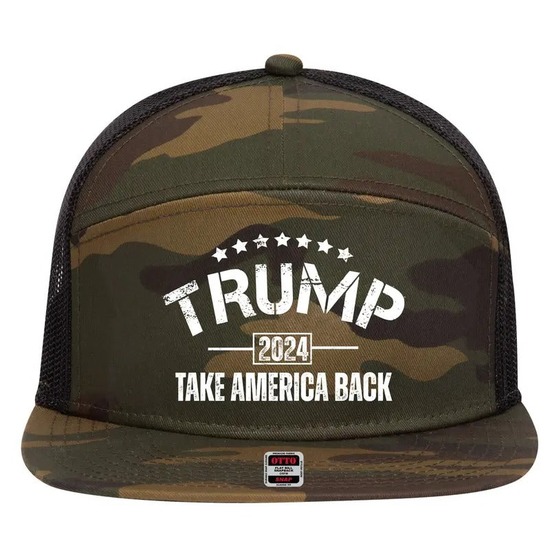 Donald Trump 2024 Take America Back 7 Panel Mesh Trucker Snapback Hat - Perfect for True Patriots