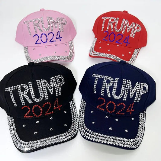 Donald Trump JD Vance 2024 USA Presidential Election Bling Rhinestone Buckle Back Adjustable Hat For Women