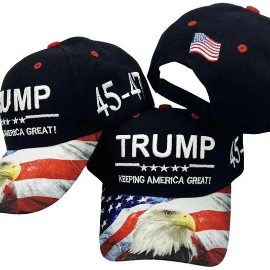 Donald Trump Keeping America Great! 45-47 USA Flag Bald Eagle Bill Embroidered Adjustable Baseball Cap Hat