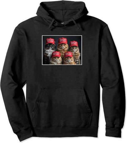 Donald Trump Make Cats Safe Again Red Hat 2024 Debate Funny Hoodie | Unisex Hooded Sweatshirt