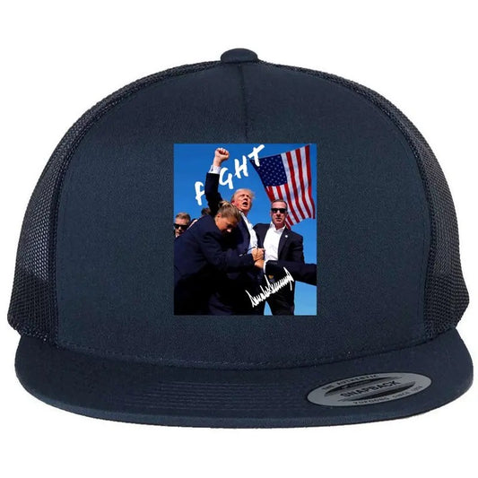 Donald Trump Signature Fight for the USA United States of America Iconic Rally Flat Bill Trucker Hat