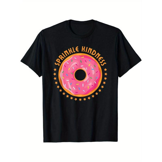 Donut Day Sprinkle Kindness Doughnut Graphic T-Shirt, 100% Cotton, Casual Crew Neck, High Stretch, Knit Fabric, Regular Fit, for Adults, All-Season Tee for Donut Lovers made in usa