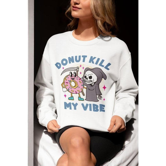 Donut Kill My Vibe, Women's Crewneck Sweatshirt, Trendy Crewneck, Funny Unisex Sweatshirt, Cute Donut Sweatshirt, Grim Reaper, Retro Cartoon