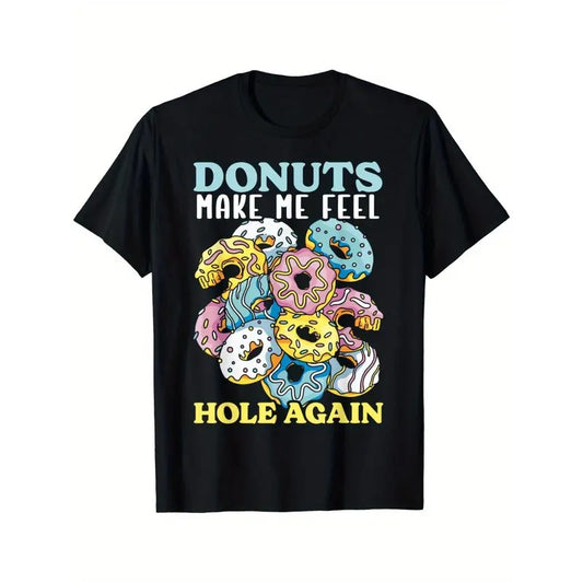 Donut Lover's Delight: Men's Cotton T-Shirt with Sweet Doughnut Print - Casual, Stretchy & Machine Washable for All Seasons made in usa
