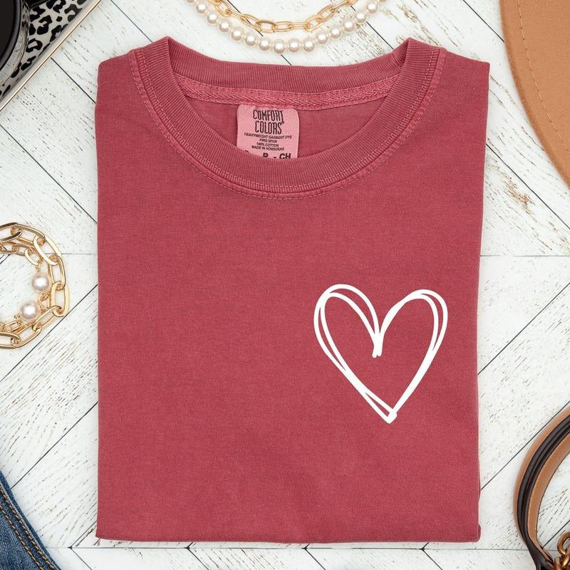 Double Heart Pocket Print, Comfort Colors Tshirt, Valentine's Day, Valentine's Day Comfort Colors Tshirt, Women's Graphic Tee, Love, Heart, Cupid