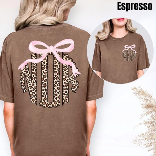 Double Pink Bow Cheetah Monogram Comfort Colors T-Shirt 'NLB'