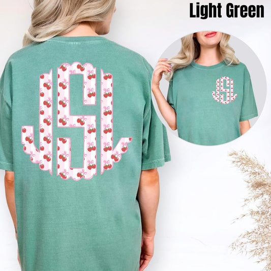 Double Strawberry Stripe Monogram Comfort Colors T-Shirt 'NLB'