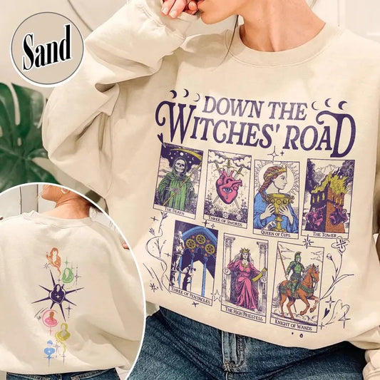 Down The Witches Road Sweatshirt, Wicca Green Witch, Down The Witches Road Tarot Cards, Unisex Short Sleeve Tee