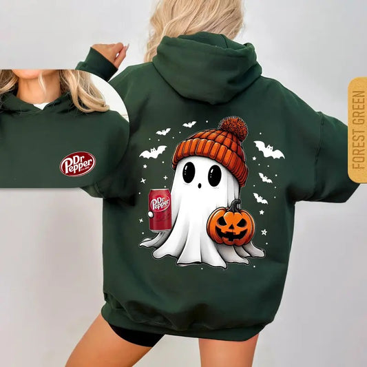 Dr Pepper Ghost Cute Halloween 2 Sided T-Shirt Sweatshirt Hoodie, Dr Pepper Halloween Shirt, Halloween Cute Ghost Trendy Shirt, Unisex T-Shirt, Full Color, All Size, Gift For Him And For Her Cotton Womenswear