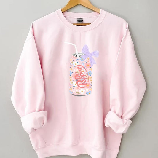 Dr Pepper Sweatshirt, Dr Pepper Flower Sweatshirt, Dr Pepper Gift, Floral Dr Pepper Sweatshirt, Dr Pepper Bow Crewneck, Dr Pepper Pink Bow Shirt, Y2k Crewneck, Cute Baby Pink Bow Tee, Trendy Soda Can Shirt