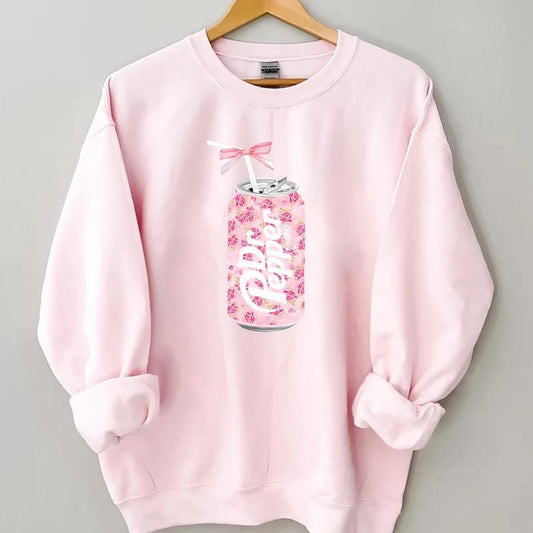 Dr Pepper Sweatshirt, Dr Pepper Gift, Floral Dr Pepper Sweatshirt, Dr Pepper Bow Crewneck, Dr Pepper Pink Bow Shirt, Y2k Crewneck, Cute Baby Pink Bow Tee, Trendy Soda Can With Roses