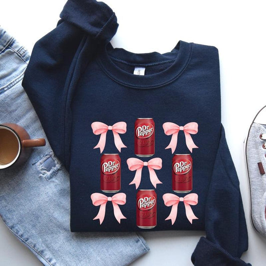 Dr Pepper, Soft Drink, Coquette, Preppy, Soda, Pop, Bows Sweatshirt, Women's, Crew Neck, Crewneck, Fabric Womenswear Comfortable Graphic