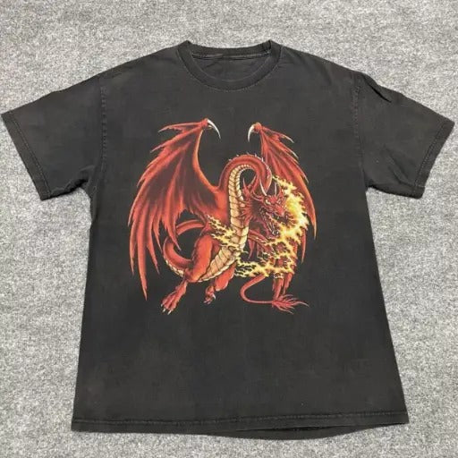 Dragon T Shirt Fire Breathing Grunge Goth Y2K, grunge y2k emo scene tapout goth amity affliction style clothes, Unisex T-shirt