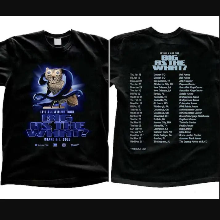 Drake and J. Cole Big As A What Tour 2024 Black T-Shirt Gift Fans Music S-3XL