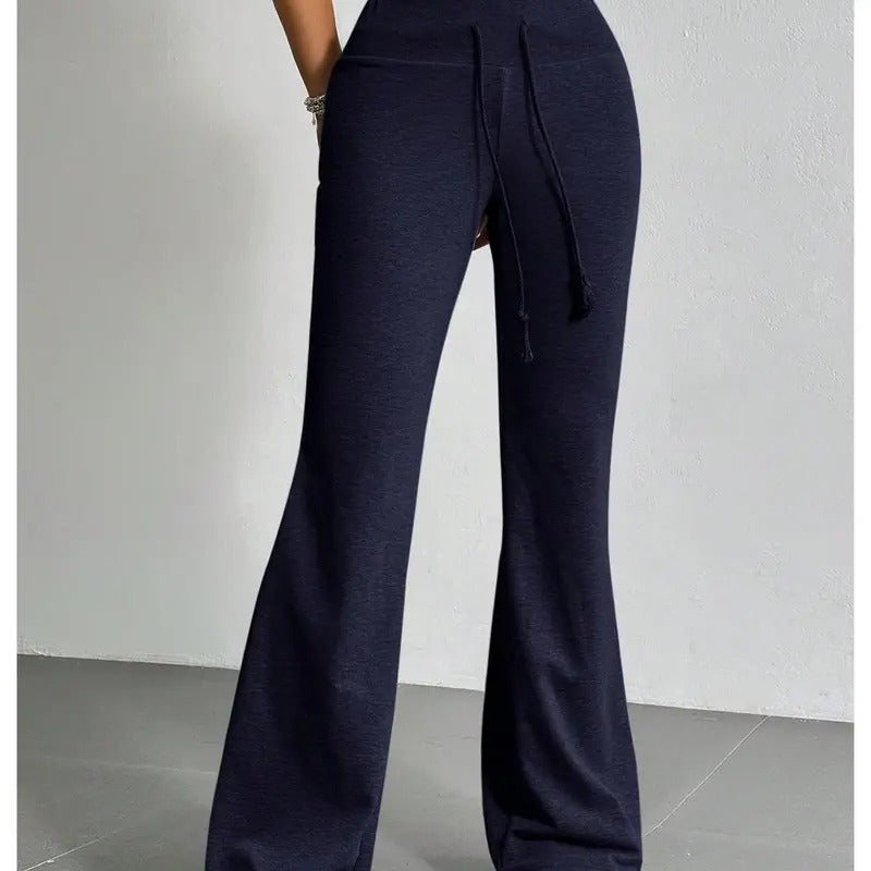 Drawstring Waist Bell Bottom Flare Leg Sweatpants Sports Causal Pants