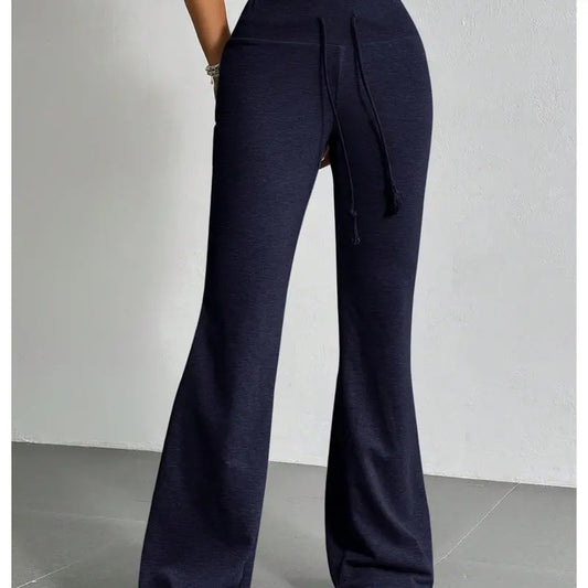 Drawstring Waist Bell Bottom Flare Leg Sweatpants Sports Causal Pants