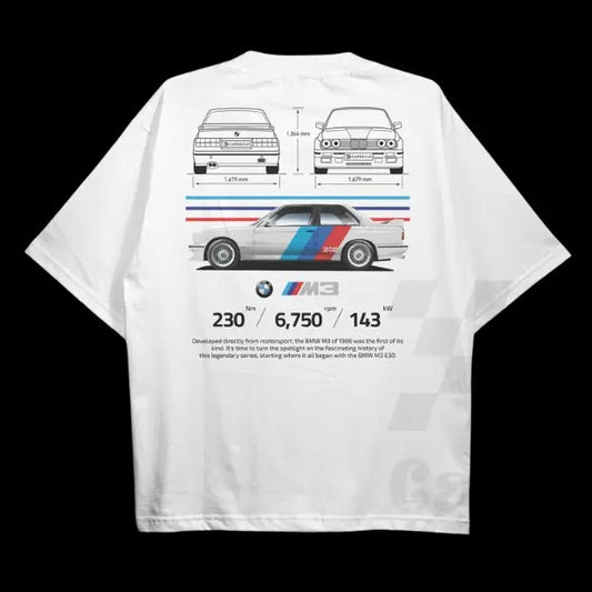 Drive in Style: Car-Themed T-Shirts, E30 M3 BluePrint T-Shirt, E30 M3 BluePrint Technical Specs T-Shirt, Racing Shirt, Sport Car Shirt Menswear Top