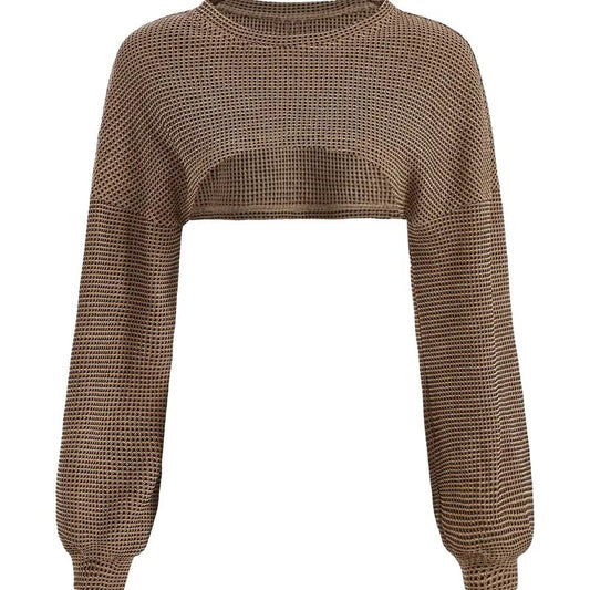 Drop Shoulder Long Sleeve Round Neck Knit Crop Top Shrug