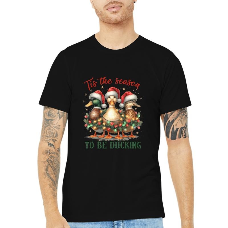 Ducking into Christmas: A Festive Season with Quacky Joy, Perfect For Outdoor Sports And Daily Activities, Casual Short-sleeved Round Neck T-shirt made in usa