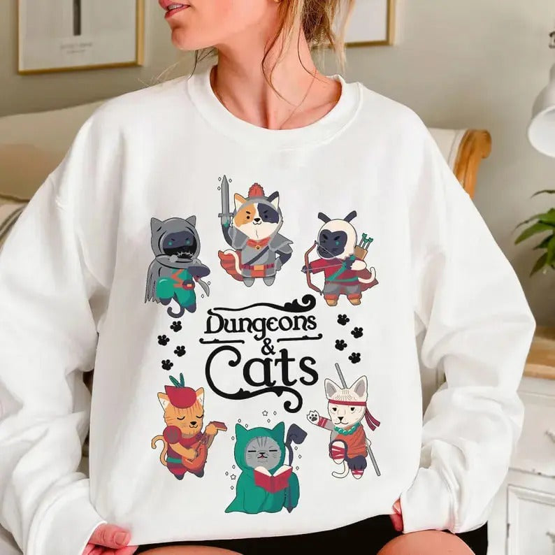 Dungeons & Cat T-Shirt Sweatshirt Hoodie, Cats Unisex Sweater, DM Shirt, Cat Throwing Dice Hoodie,Tabletop Games, DND Shirt, Cute Cats Sweatshirt, DnD Cats Shirt, Dungeons and Dragons Shirt, Dungeon Master Sweater