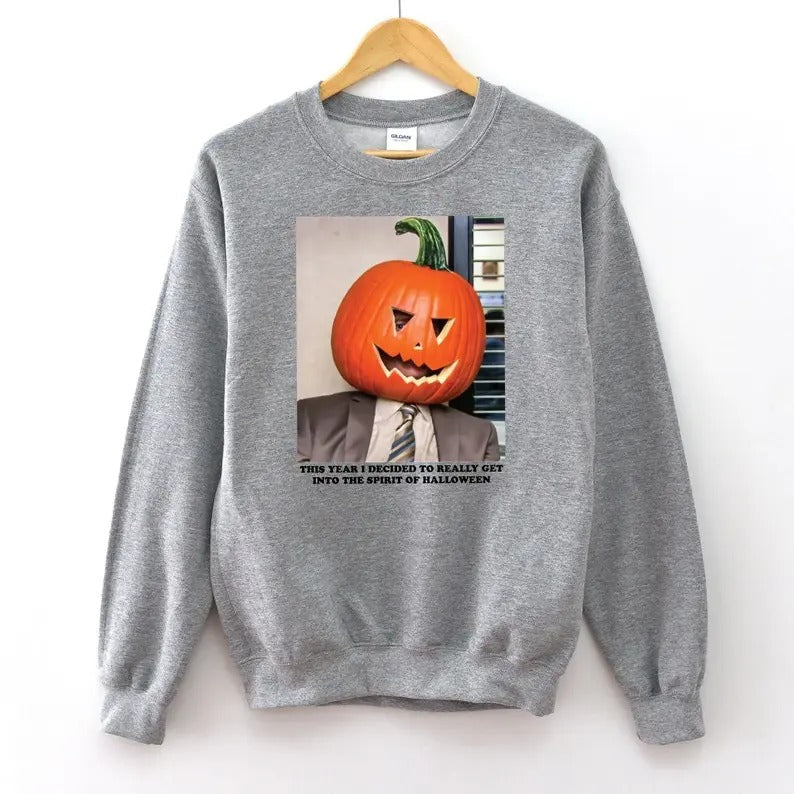 Dwi.ght Pumpkin Head Sweatshirt, Pumpkin Head Crewneck, Funny The Office Halloween Pullover Shirt, Funny Halloween Shirt Womenswear Check Fit