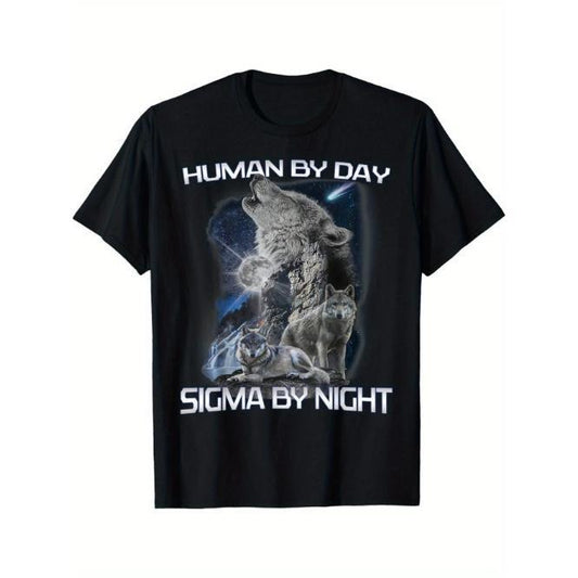 EWH Human By Day Sigma By Night Alpha Wolf Men  T-Shirt Made in USA
