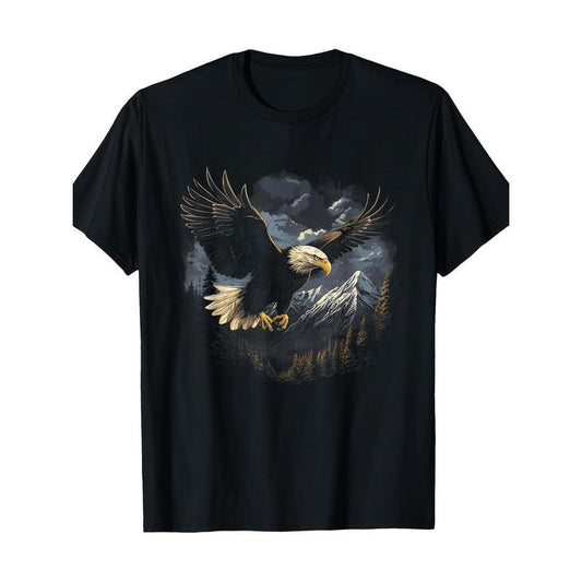 Eagle Graphic T-Shirt, 100% Cotton,  Crew Neck, Short Sleeve, Regular Fit, Geometric-Pattern, Slight Stretch, for Casual Wear, Adult Unisex Pullover Made in USA