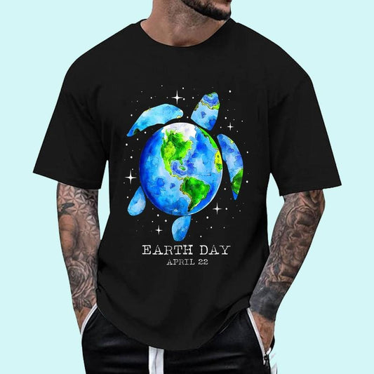 Earth Day 2025 Restore Earth Sea Turtle Art Save the Planet T-Shirt | Tee For Men and Women, Unisex Cotton
