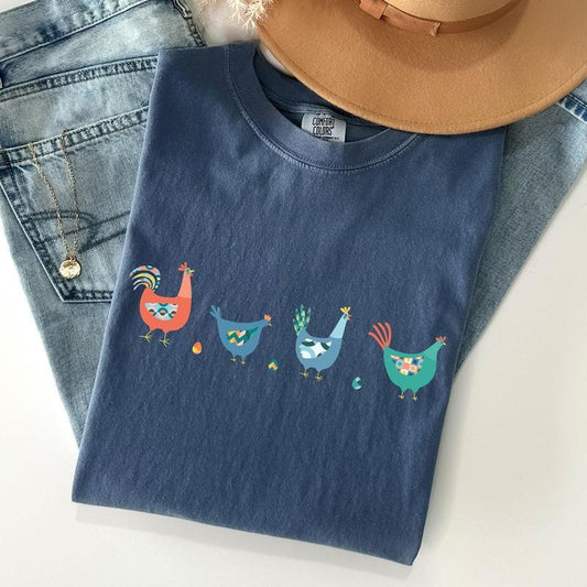 Easter Chickens and Eggs, Spring, Colorful Comfort Colors Tshirt, Women's Crew Neck, Crewneck