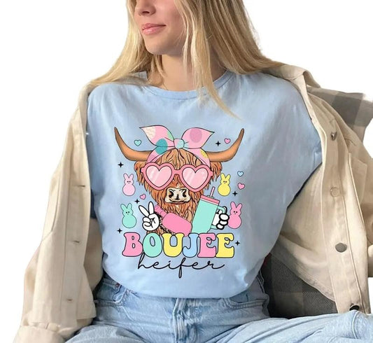 Easter Highland Cow Boujee Heifer, Glitter Sparkle Easter Sweatshirt, Easter Heifer,  Western Esater, Gifts For Women Men, Happy Easter Sweatshirt, Easter Gifts For Teens Sweater, Long Sleeve Crewneck Sweatshirt Fit Unisex