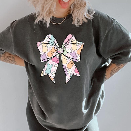Easter Peep Bow  Shirt ~ Unisex Apparel Relaxed Fit Printed In The USA Clothing Womenswear Casual Comfort Cotton Top Athletic Boho Chic