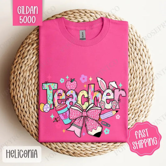 Easter Teacher Shirt Gildan, Cute Holiday Teacher Tee, Trendy Easter Women's Tshirt Plus Sizes, Gift for Teacher