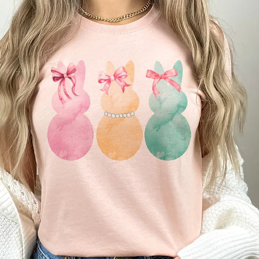Easter Tshirt Peep Tee Watercolor Easter peep T-Shirt Peeps and Bows Top Womens Easter Bunny Tee Girly Easter Peep T-Shirt Holiday Watercolor Tee Easter Rabbit Tee