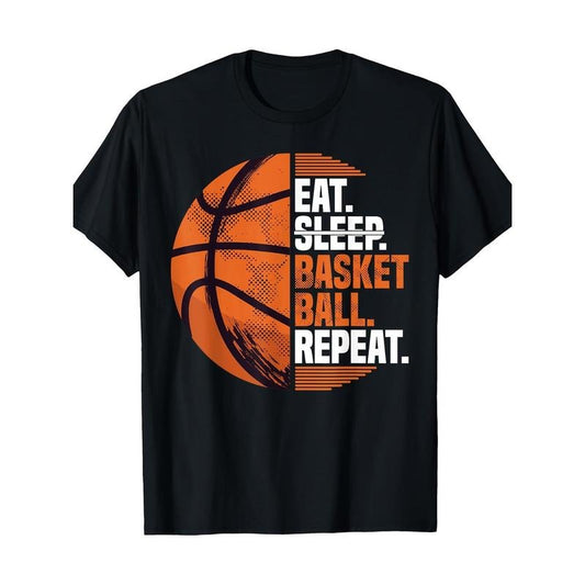 Eat Sleep Basketball Repeat I Court Basketballer Basketball T-Shirt-100% Cotton-220g made in usa