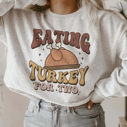 Eating Turkey for Two Pregnancy Announcement Sweatshirt Fall Maternity Sweater Thanksgiving Baby Reveal Outfit Thanksgiving Maternity Sweat Shirt