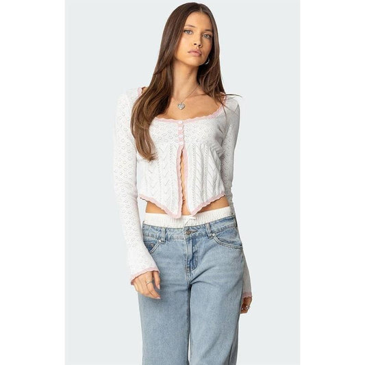 Edikted Women's Abbie Split Front Pointelle Top