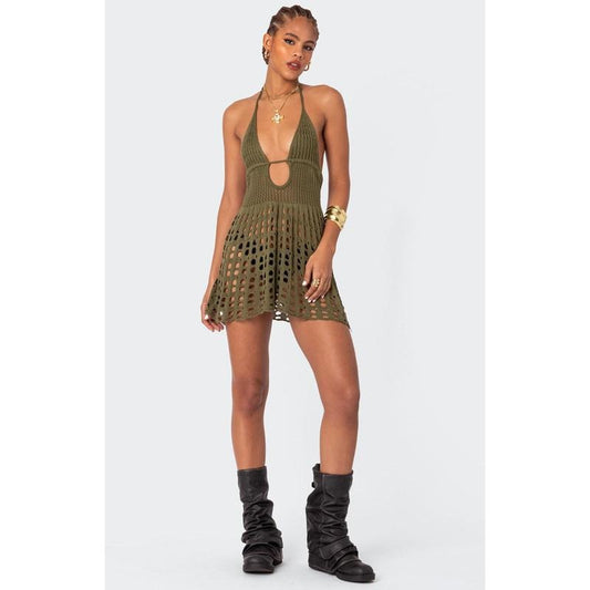 Edikted Women's Austin Open Back Crochet Mini Dress